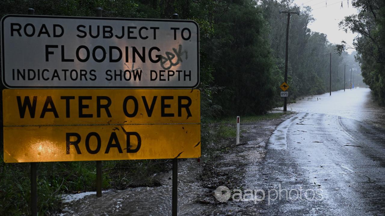 A road closed by flooding in NSW.