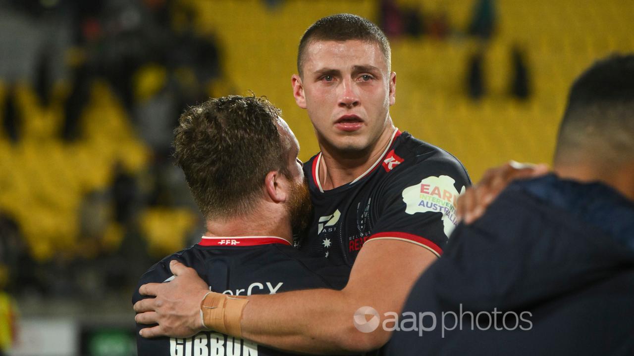 Rebels' Josh Canham in tears. 