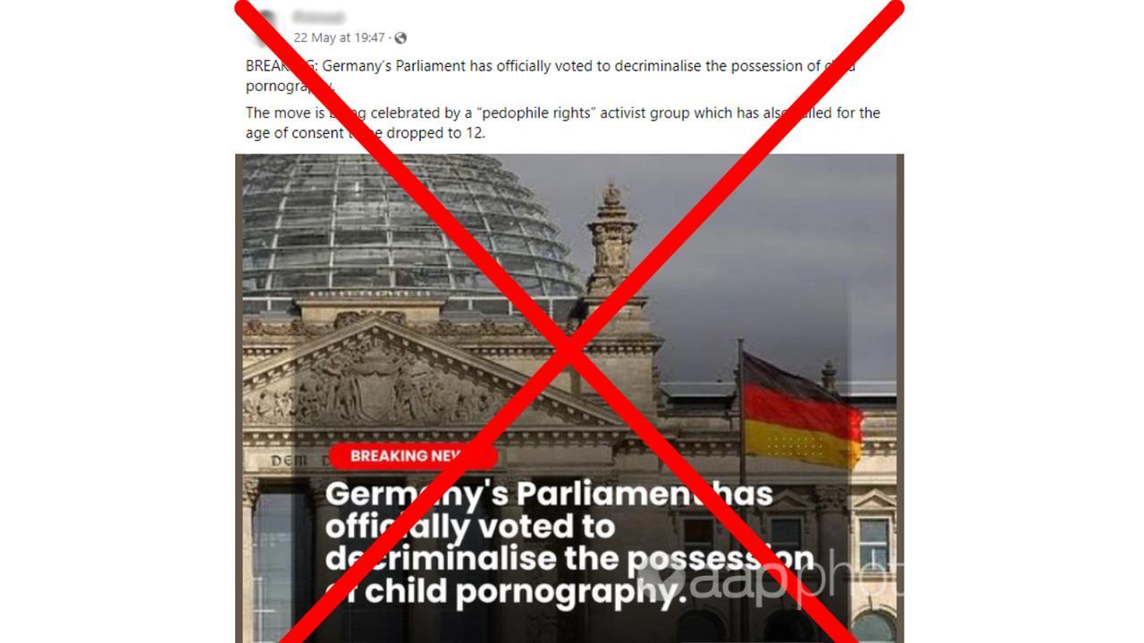 Crossed Facebook post claiming Germany has decriminalised child porn