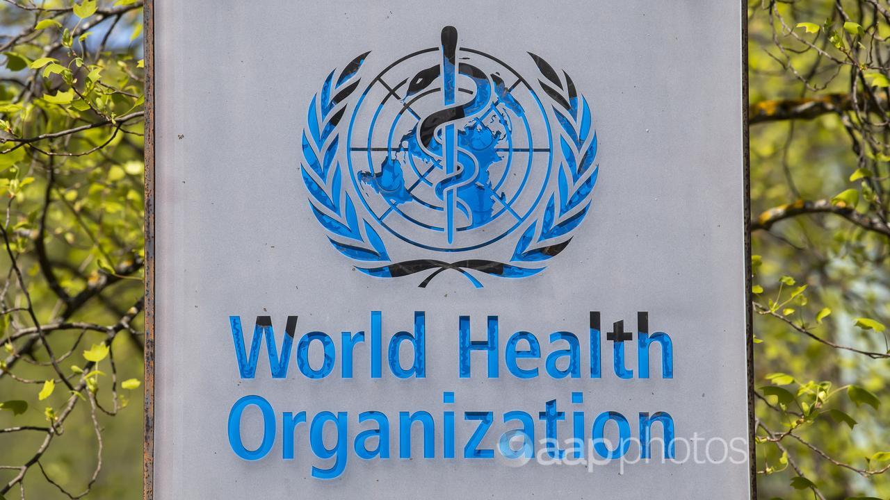 The World Health Organization logo is displayed at its Geneva headquarters 