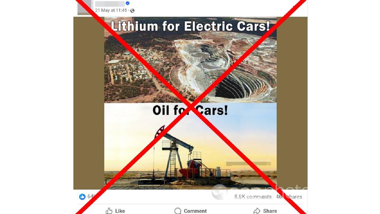 A Facebook post labelling a gold mine as a lithium mine.