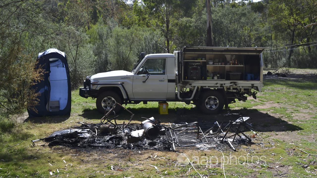 Russell Hill and Carol Clay's burnt-out campsite (file image)