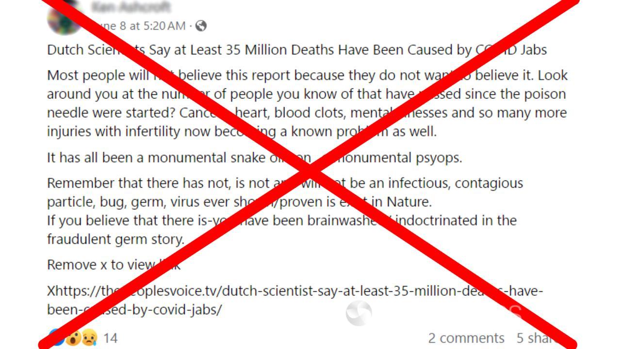 Crossed out Facebook post making claim about COVID excess deaths