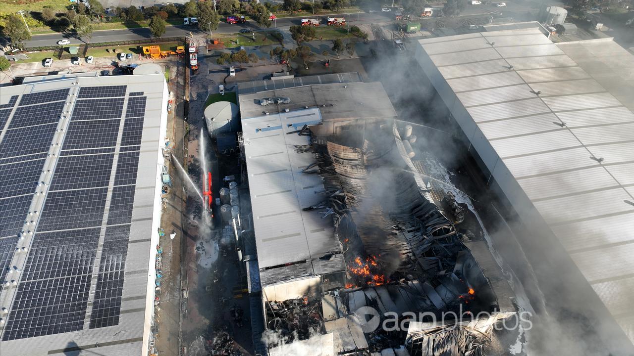 Drone image of the 2024 Derrimut factory fire