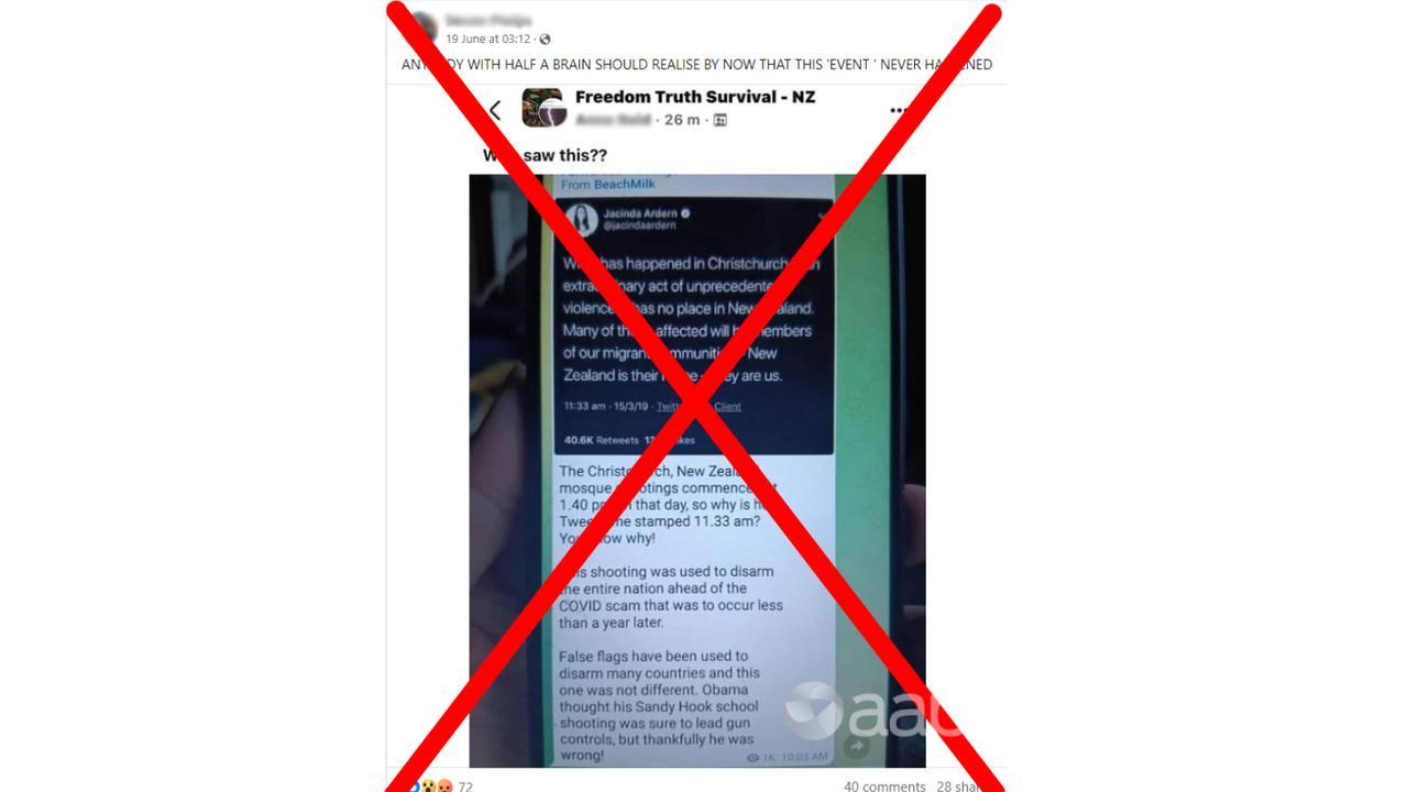 Facebook post showing a Telegram post claiming Jacinda Ardern's tweet 