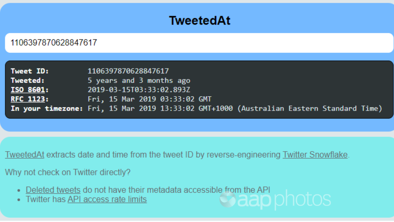 TweetedAt metadata for Jacinda Ardern terror tweet