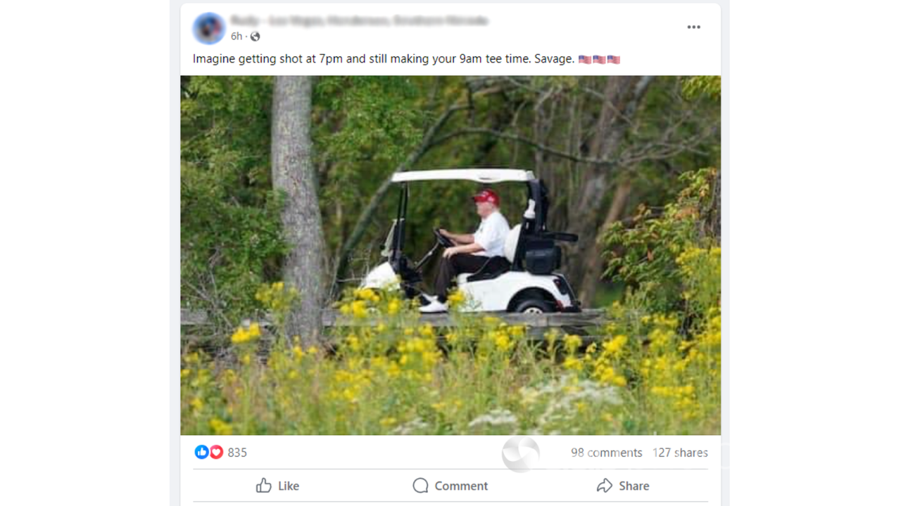 An image of Donald Trump in a golf buggy.