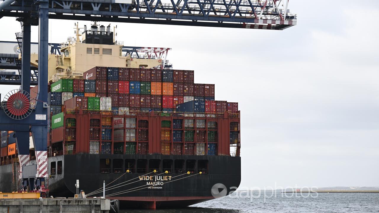 A container ship is unloaded at Port Botany (file)