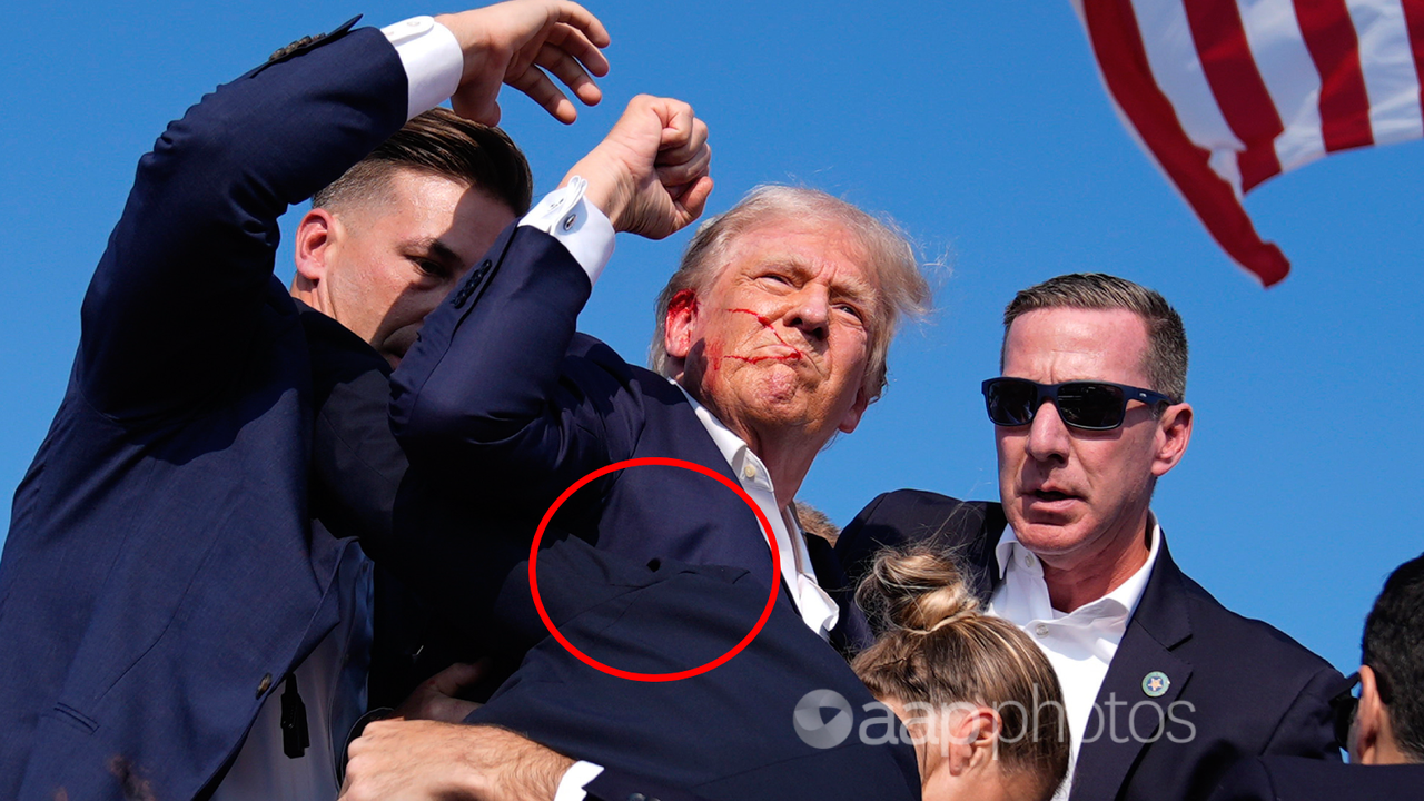 Image of Trump supposedly showing a bullet hole in his jacket