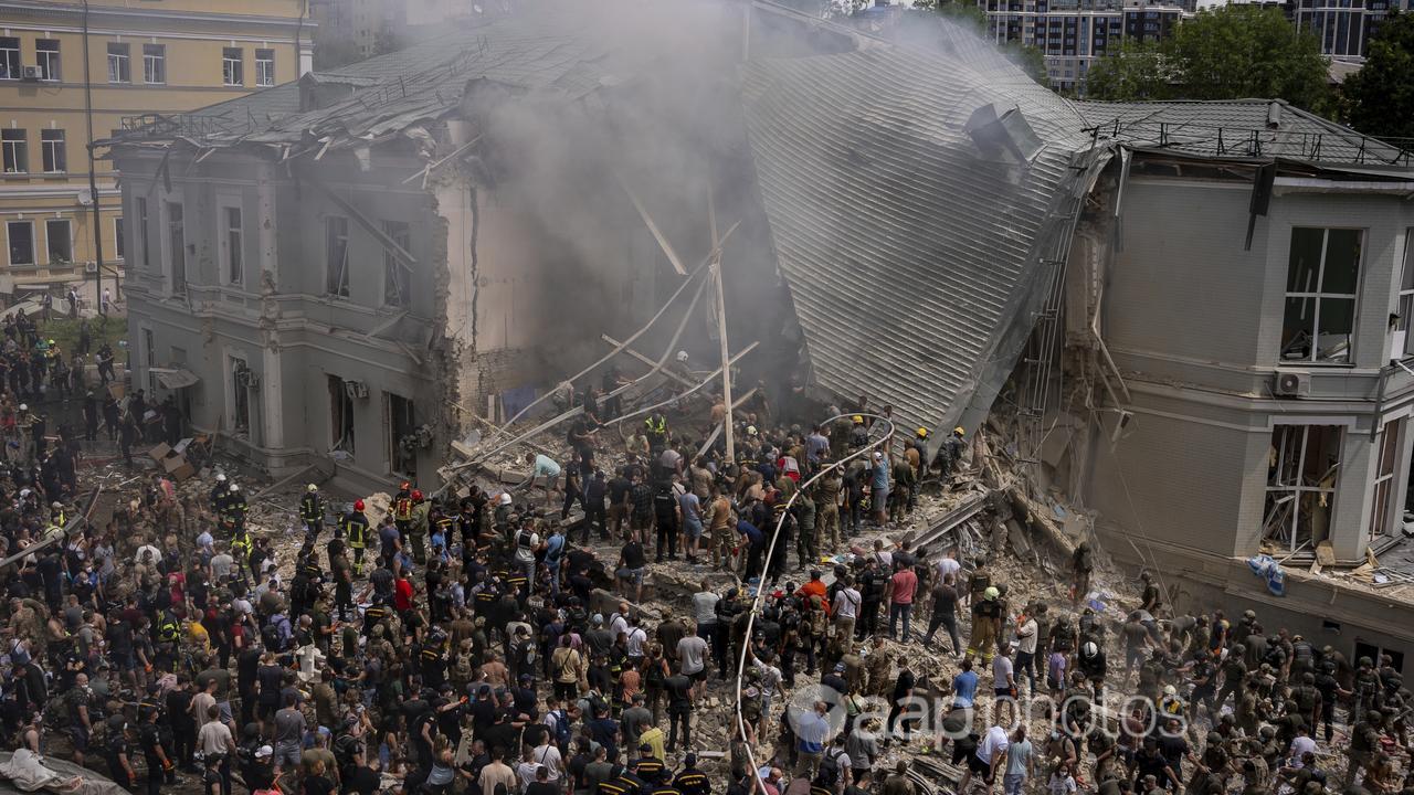 Rubble of children's hospital struck by a missile in Kyiv, Ukraine