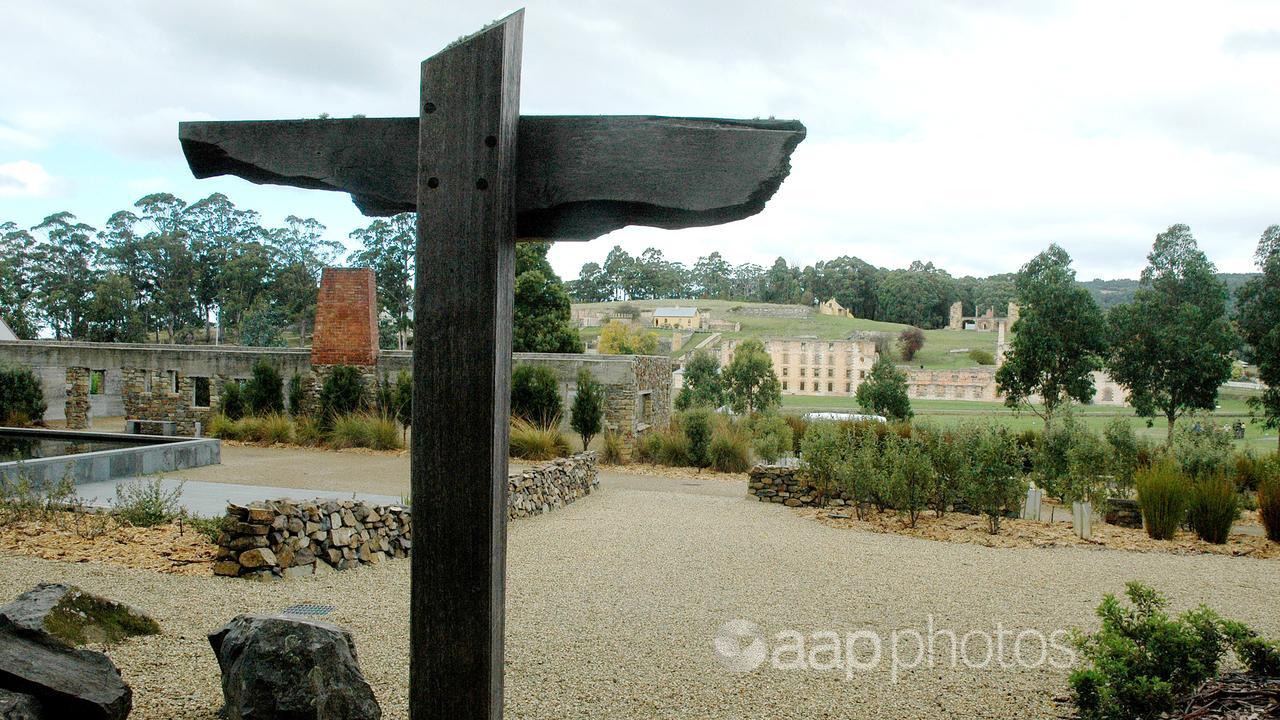 Timber cross memorial to the 35 killed in the Port Arthur massacre