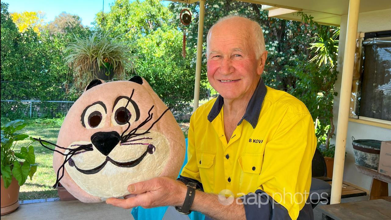 Bob Kovac with Claude the Cat costume