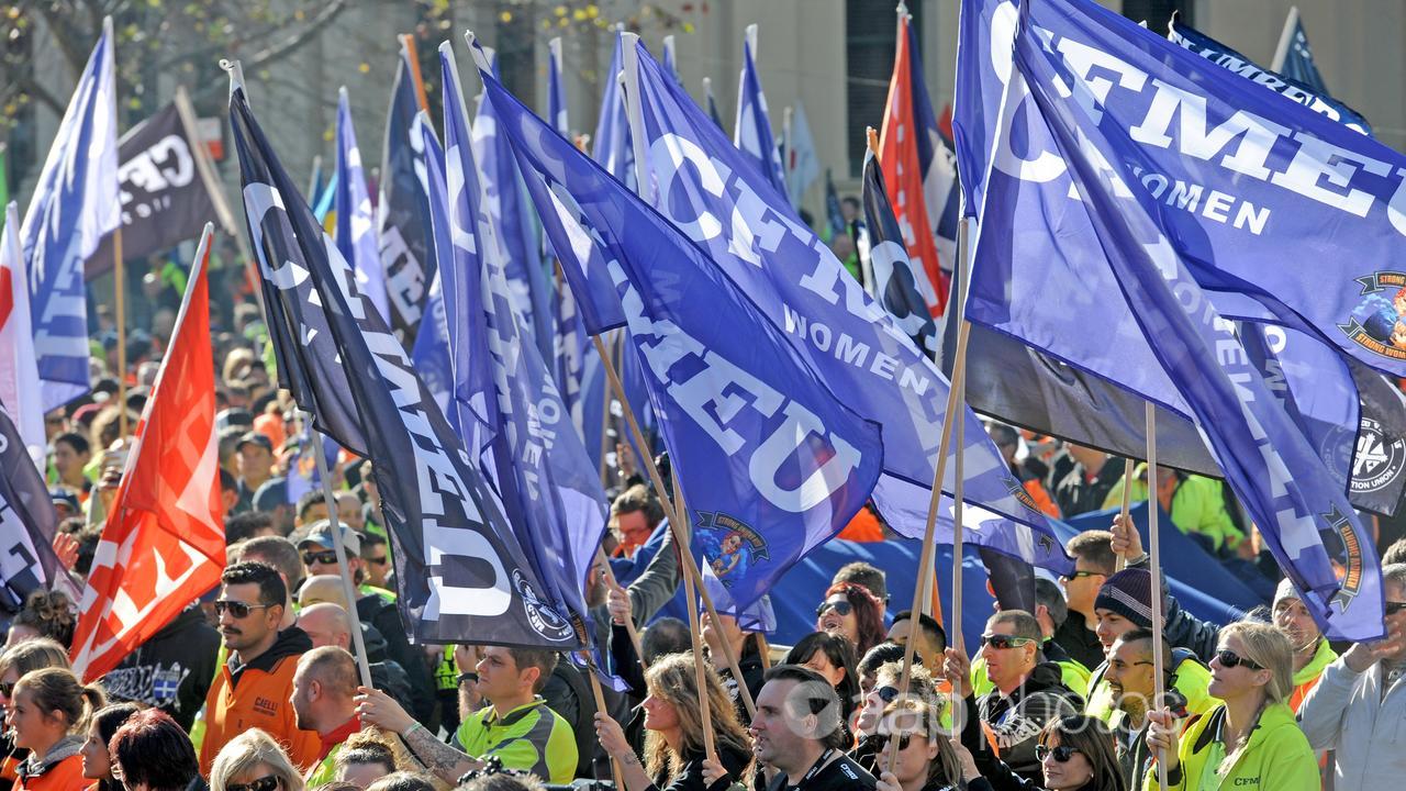 CFMEU flags at a rally in 2017