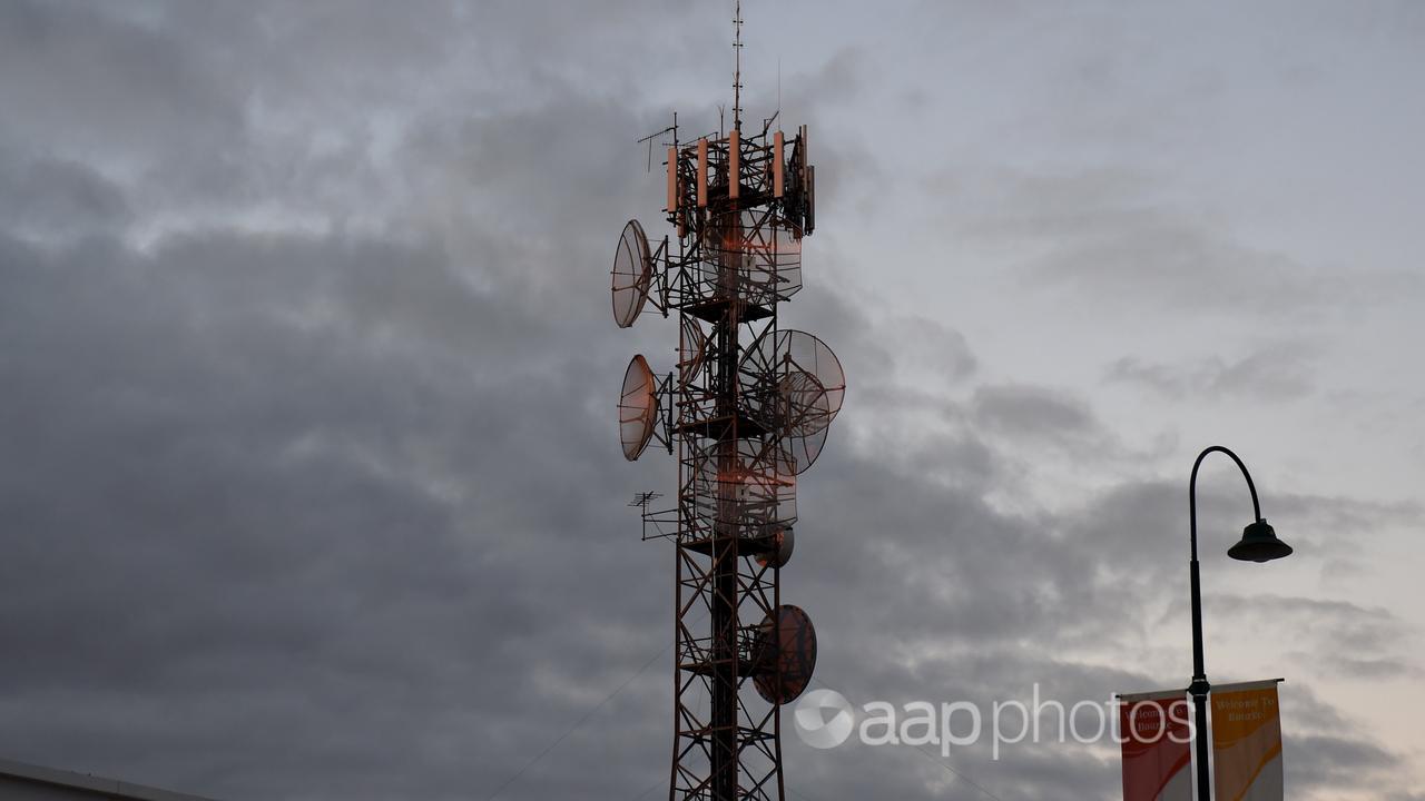 Communications tower at sunset