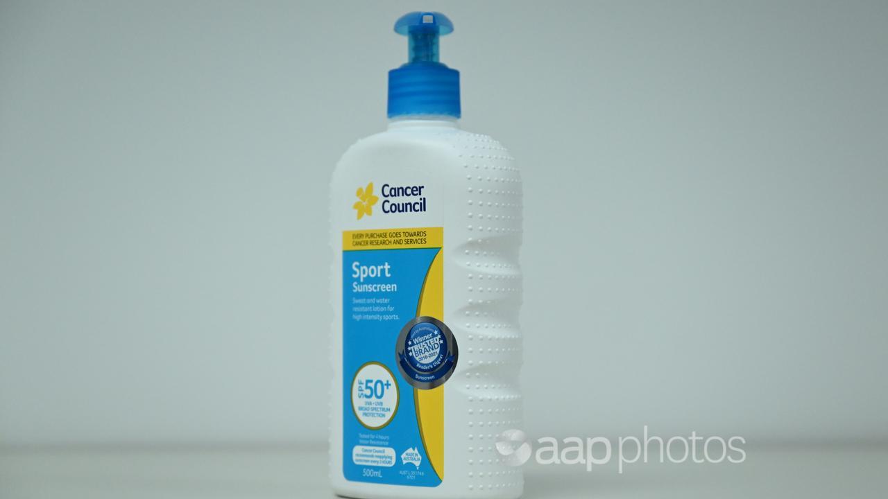 A pump bottle of the Cancer Council Sport Sunscreen SPF 50+