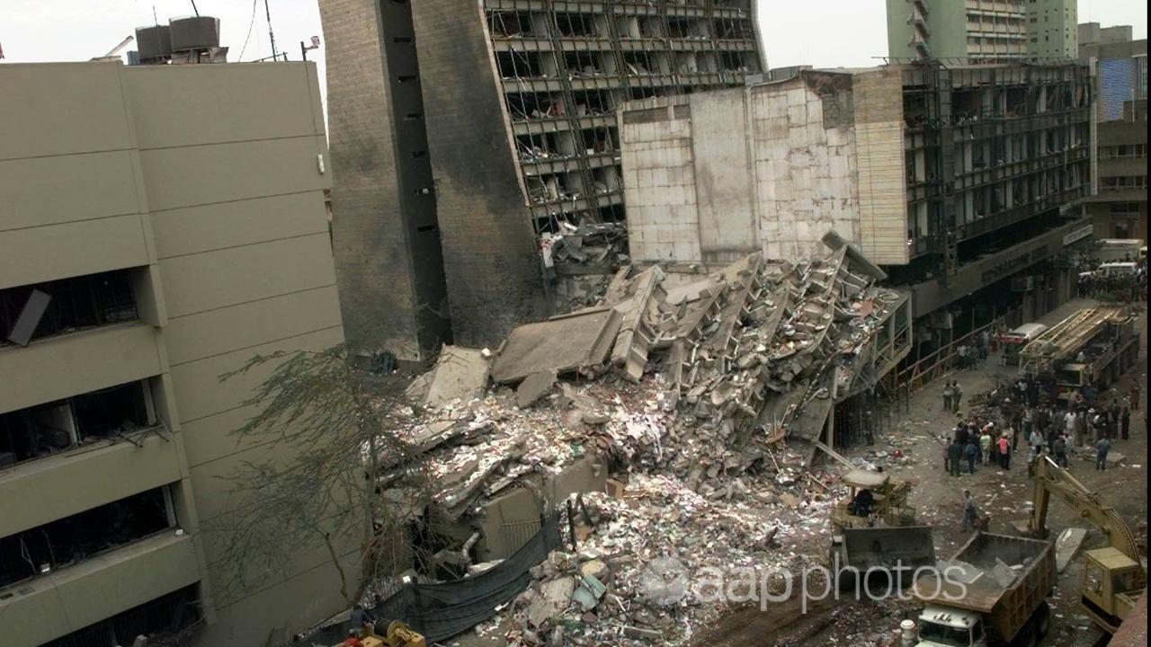 Ruins of US embassy in Nairobi, Kenya.