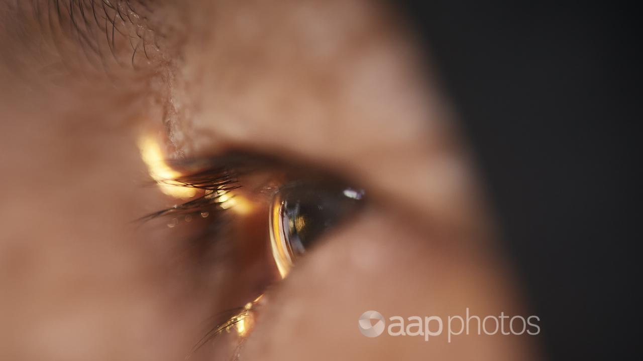 A close up of an eye of an Afghan refugee