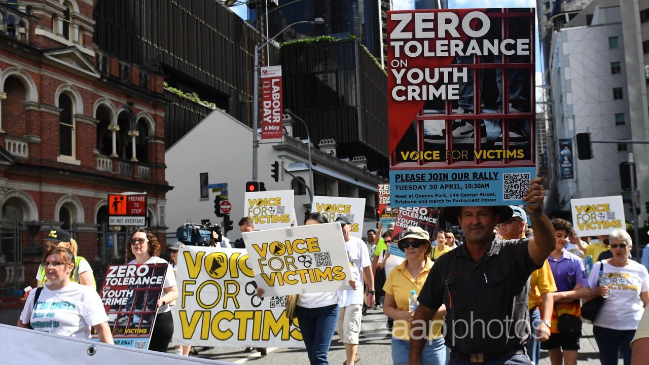 A rally calling for more action against youth crime, in Brisbane