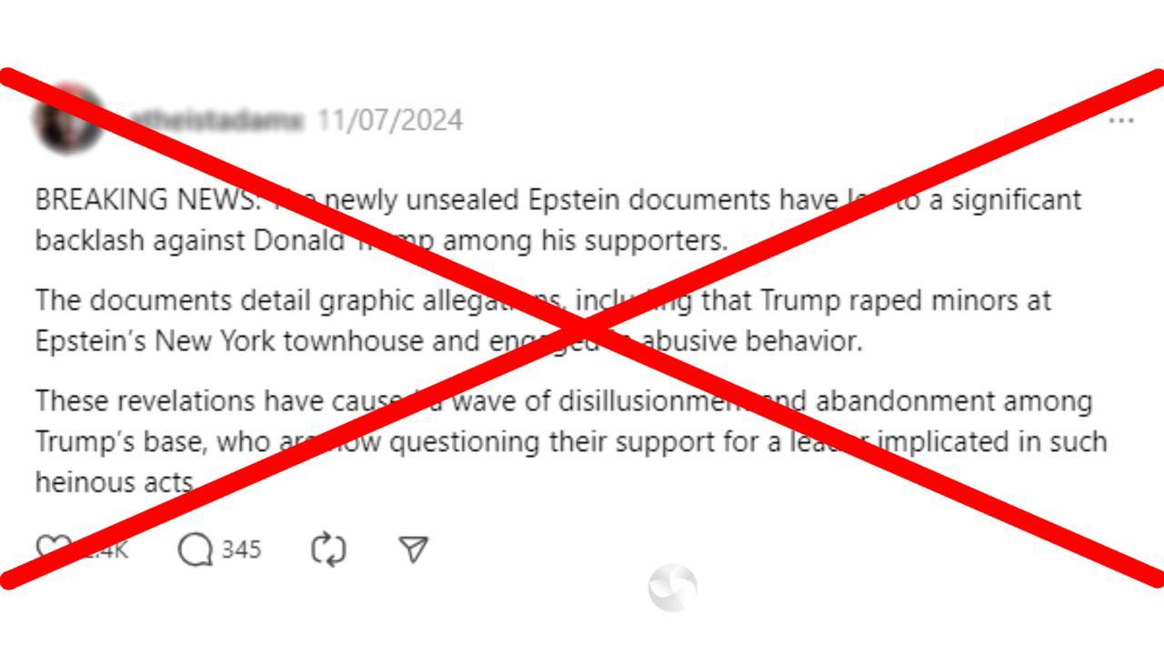 Crossed out Threads post about Trump in Epstein documents.