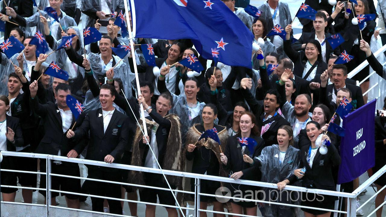 NZ athletes wave to the crowds at the Paris 2024 opening ceremony