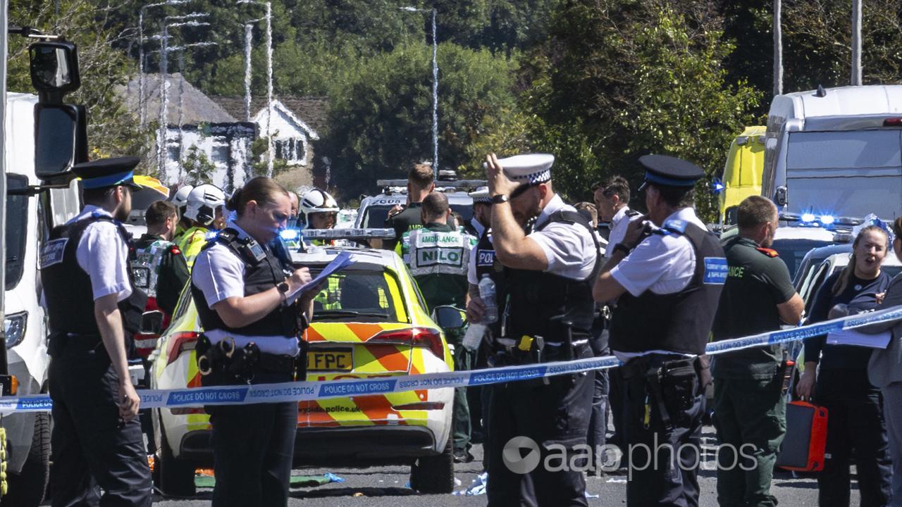 Police stand guard in the hours after the attack on Monday.