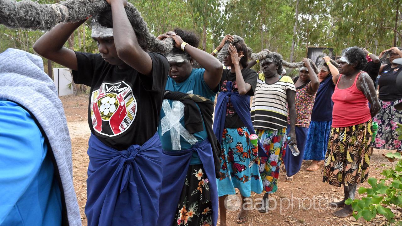 A ceremonial welcome by Gumatj women at the Garma festival