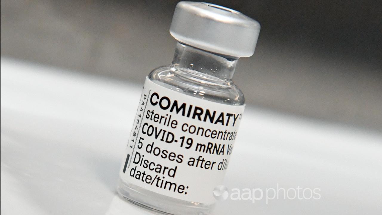 A vial of the Comirnaty BNT162b2 (mRNA) Pfizer Covid 19 vaccine