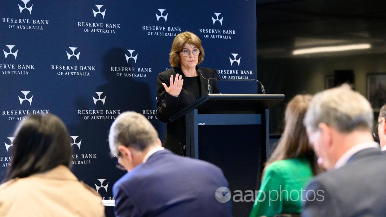 Reserve Bank governor Michele Bullock speaks at a press conference