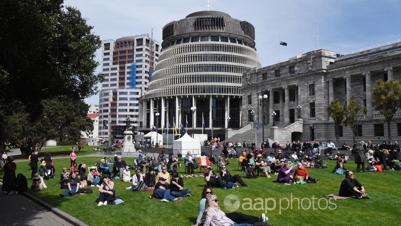 People outside NZ parliament.