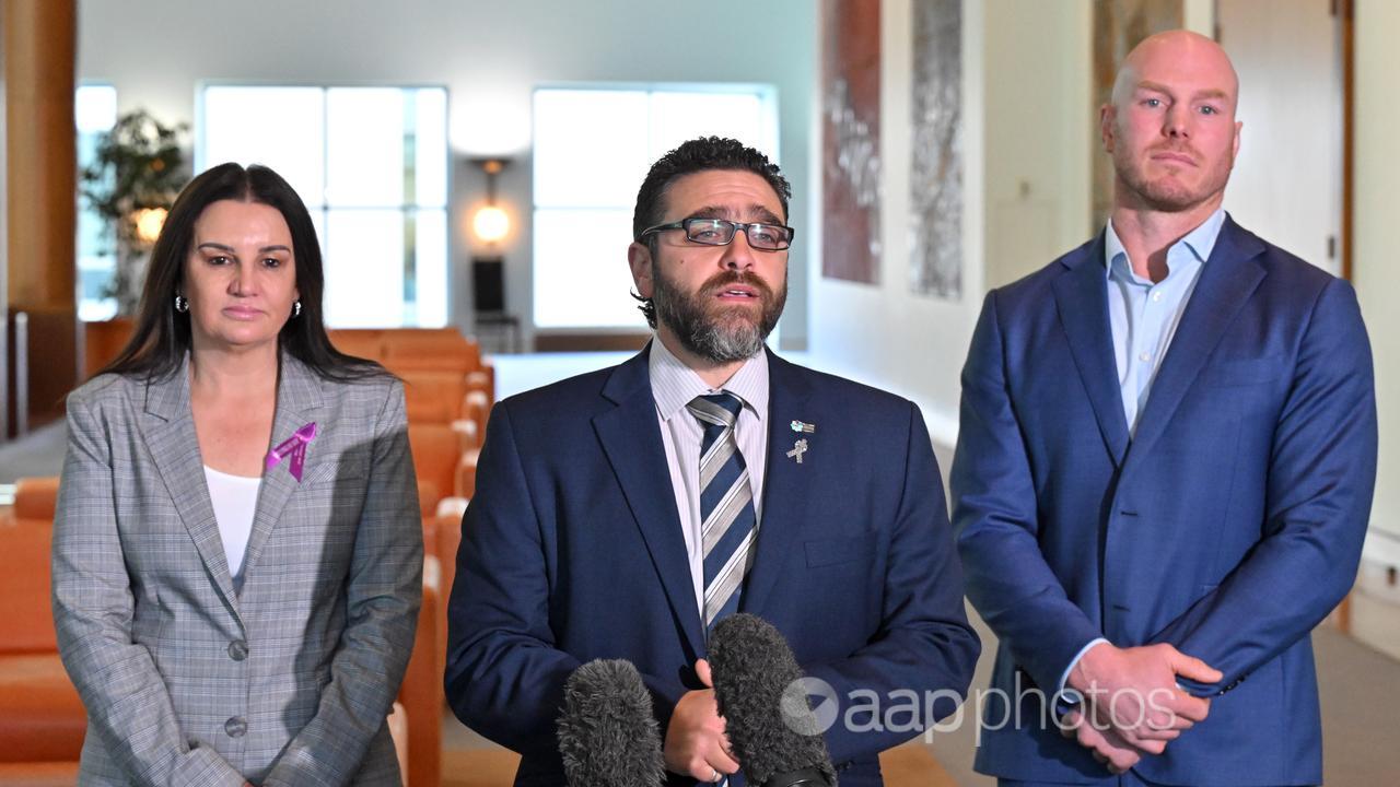 (L-R) Jacqui Lambie, Alex Caruana and David Pocock 