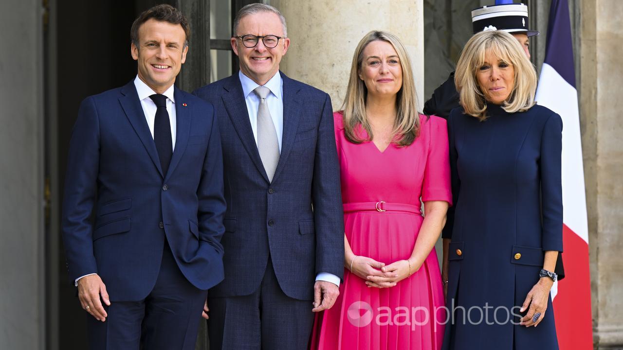 The Macrons meeting Anthony Albanese and partner in Paris.