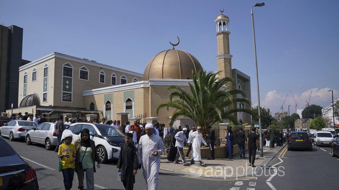 Worshippers outside a London Mosque 