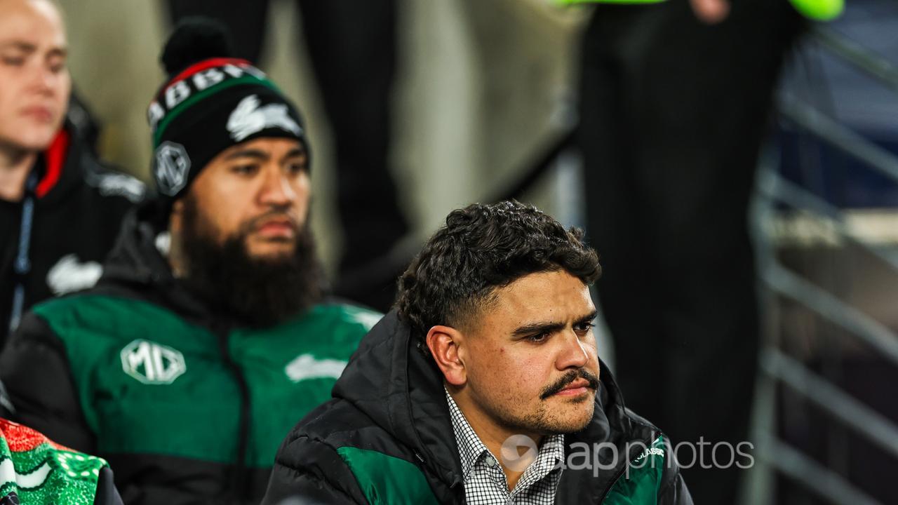 Latrell Mitchell in the stands at an NRL game