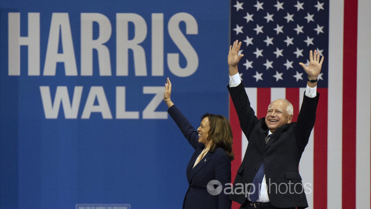 Kamala Harris and Tim Walz at a campaign rally (file image)