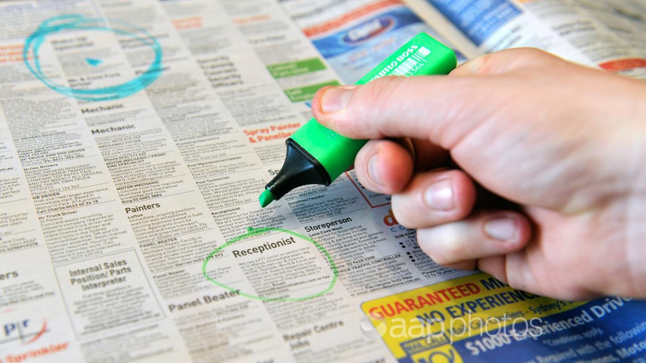 Employment classified advertising in a newspaper