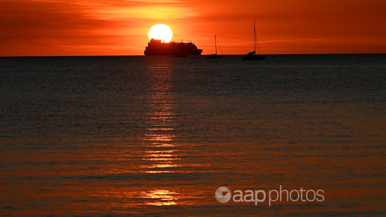 An LNG carrier ship sailing out of Darwin Harbour (file)