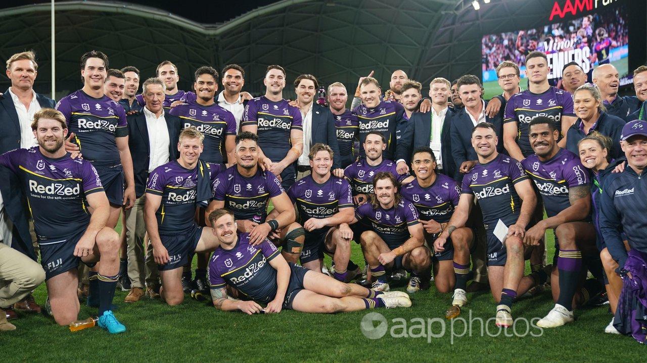 Celebrating Melbourne Storm players.