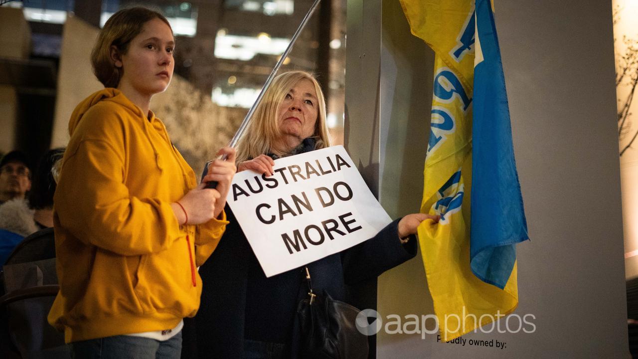 Protestors during a rally against the war in Ukraine, Sydney