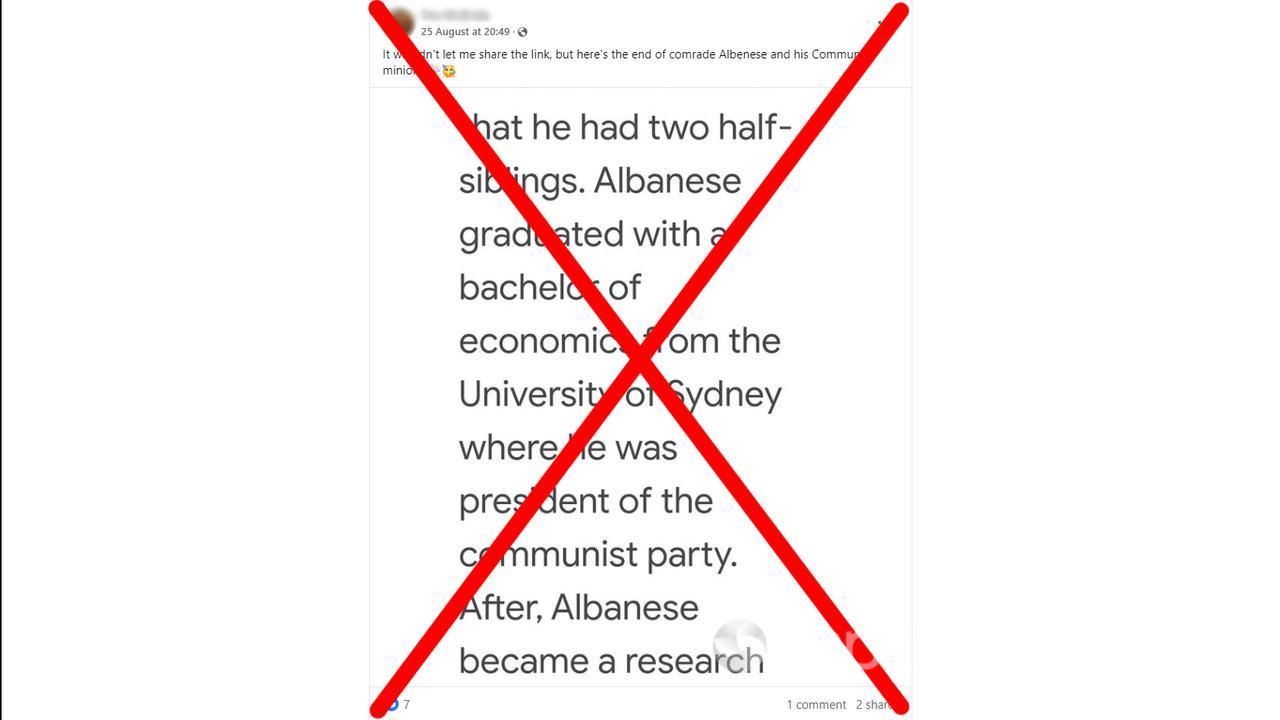 Facebook post saying Anthony Albanese was president of communist party