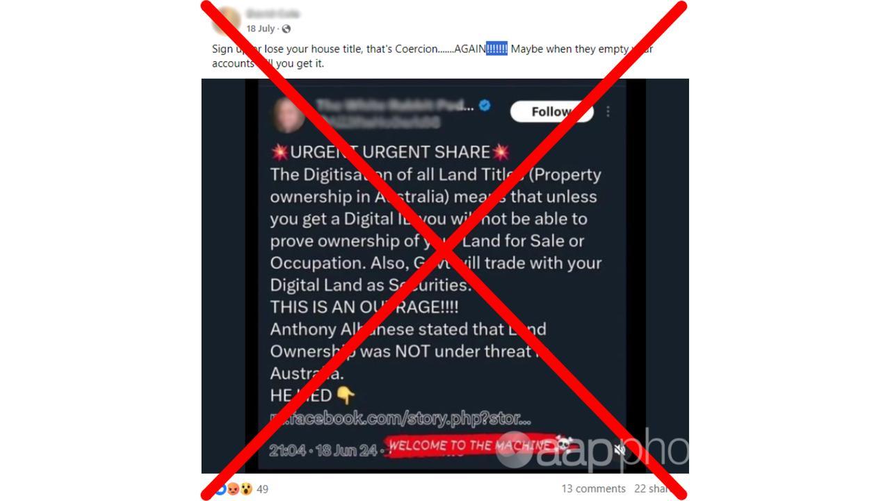 Facebook post claiming you need digital ID to access title deeds.