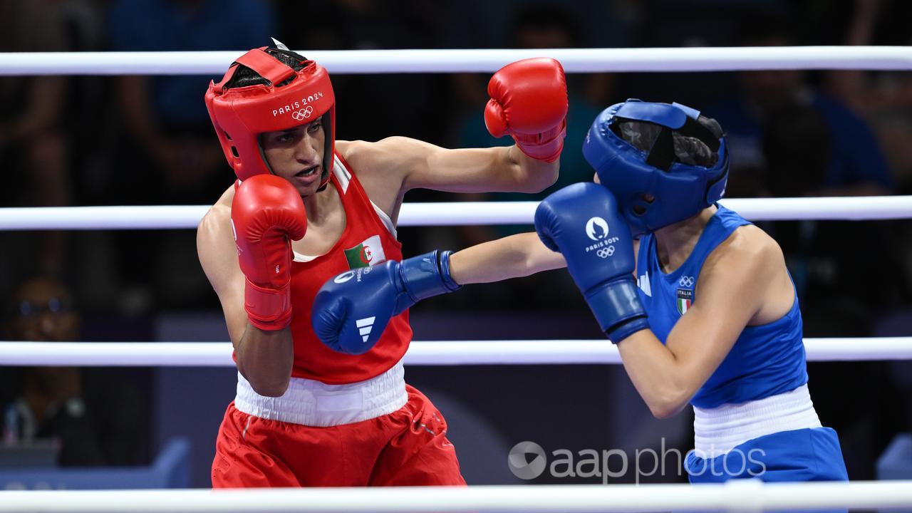 Imane Khelif fights during the Paris Games