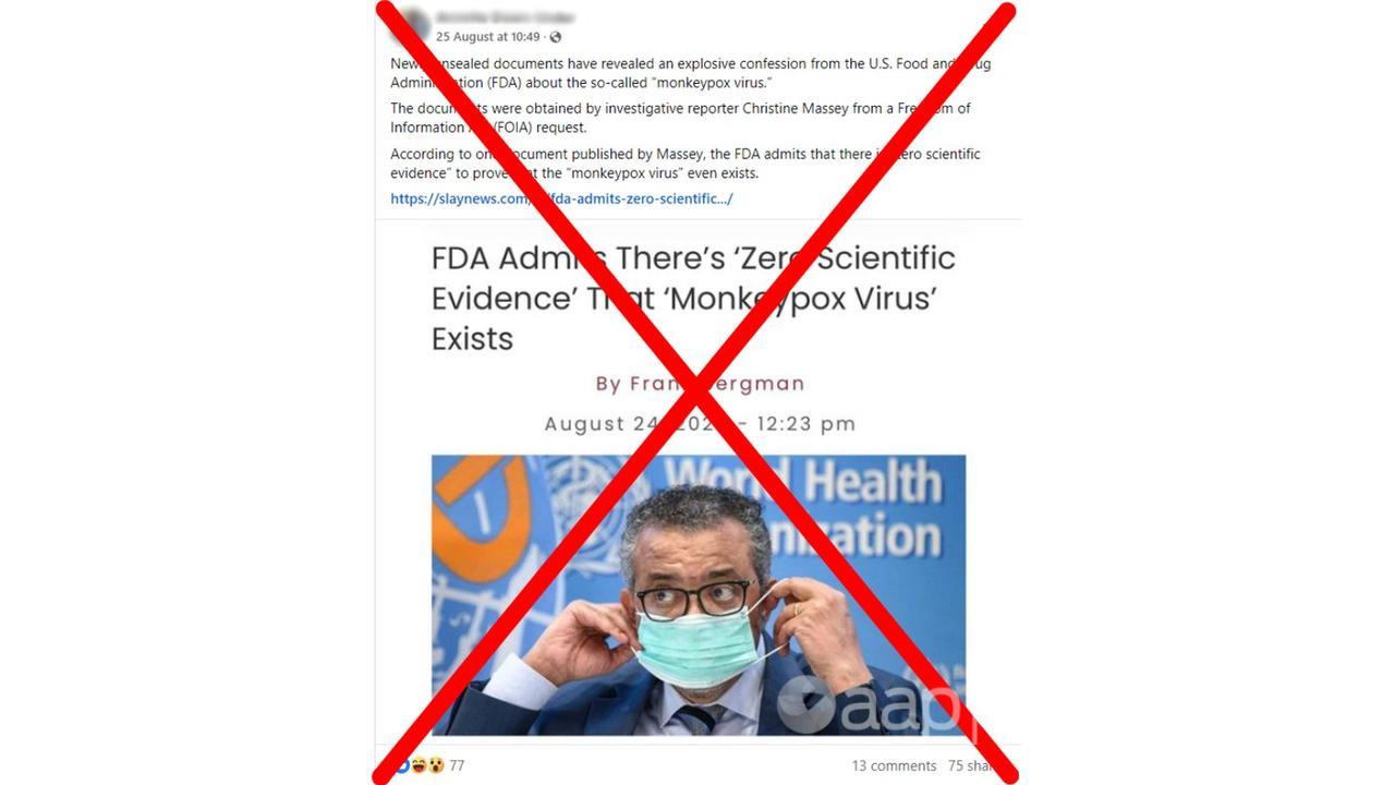 Facebook claiming FDA admitted mpox doesn't exist