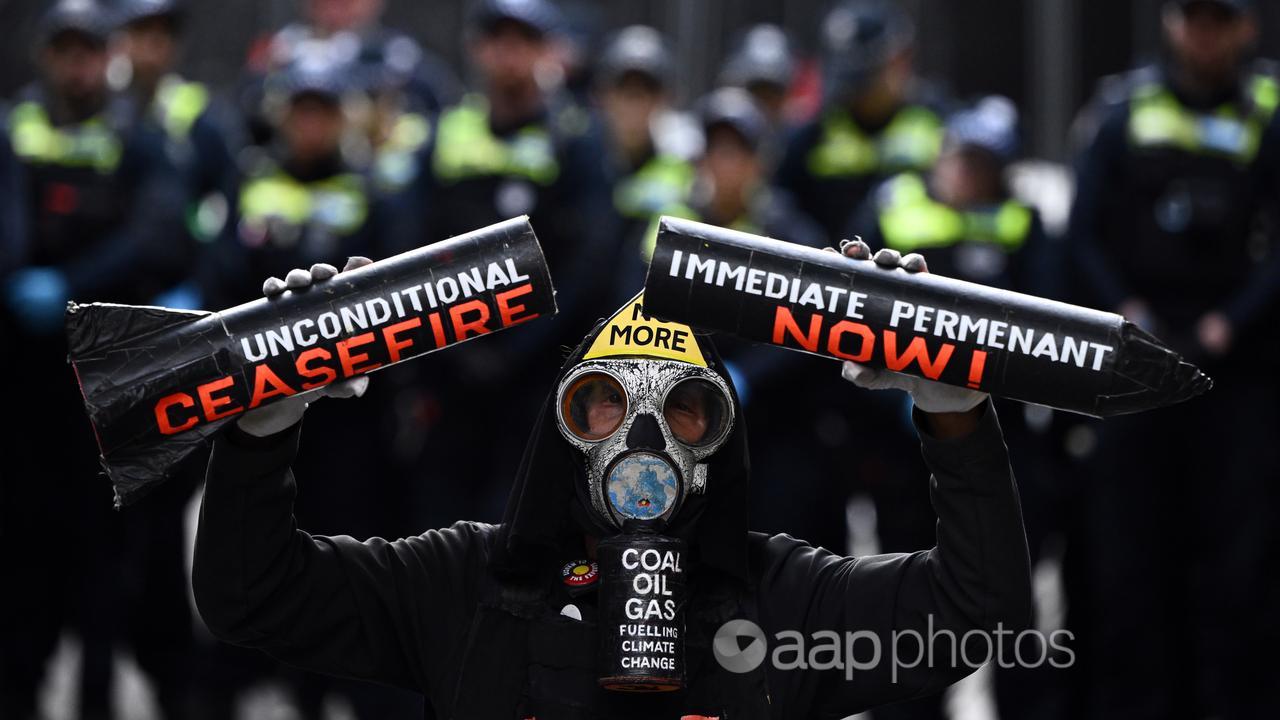 An anti-war protest is underway in Melbourne's CBD.