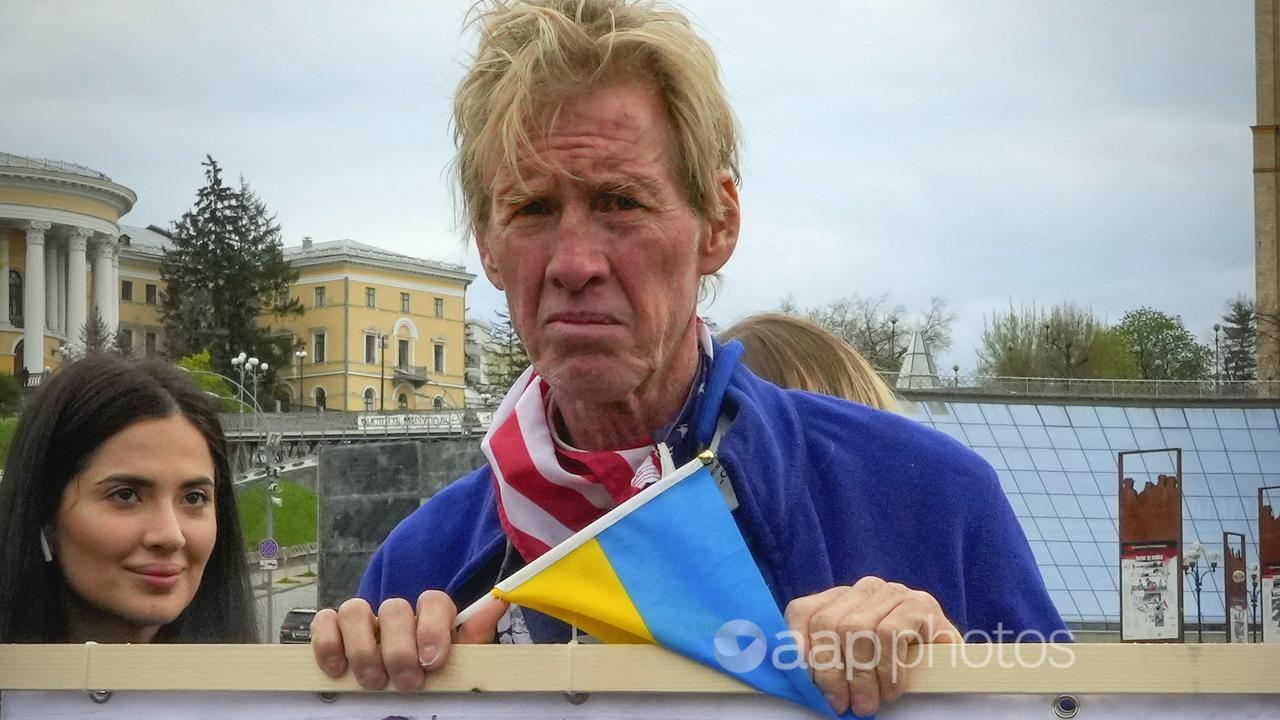 Ryan Wesley Routh takes part in a rally in central Kyiv, Ukraine