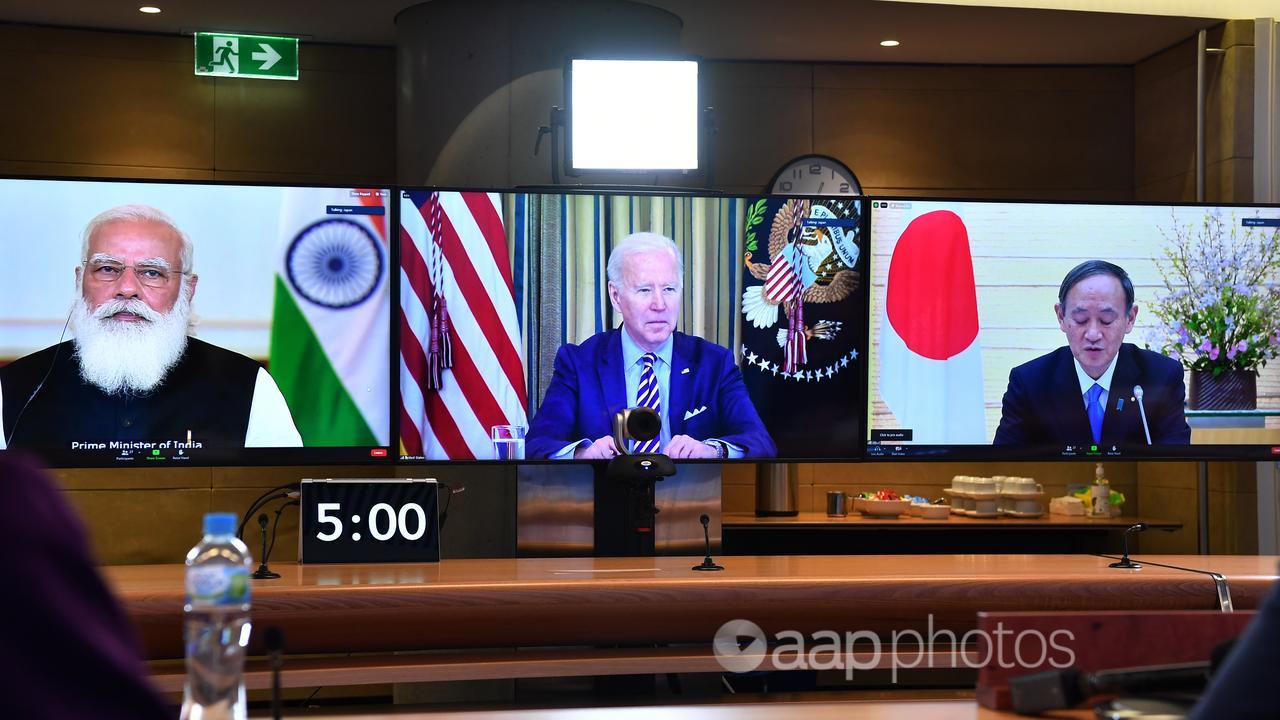 Quad leaders during a virtual meeting in 2021