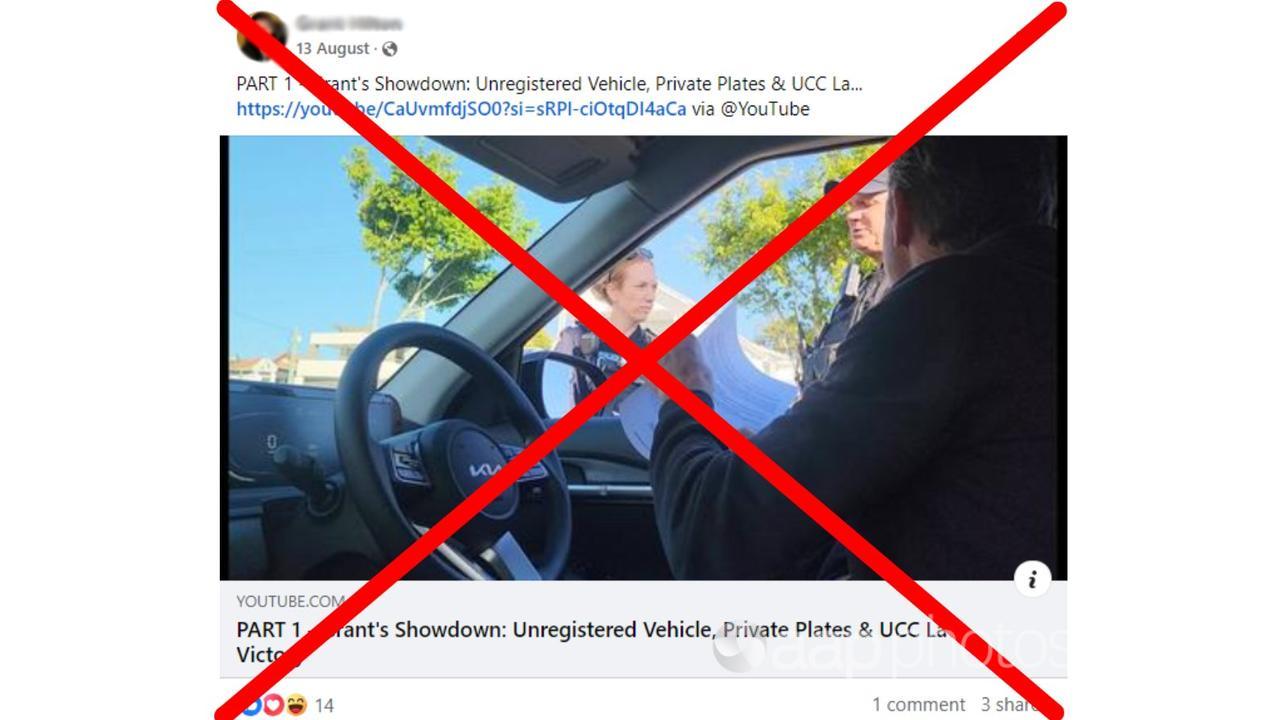 Crossed out Facebook post of man's video showing police stop.