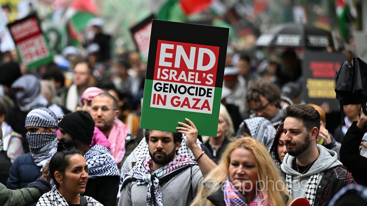 Protesters at a pro-Palestine rally in Melbourne.