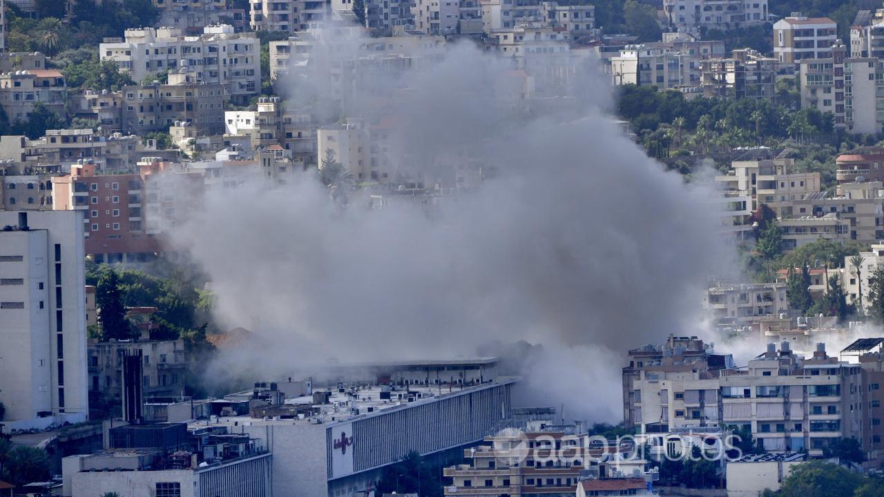 Smoke rises from an Israeli airstrike south of Beirut