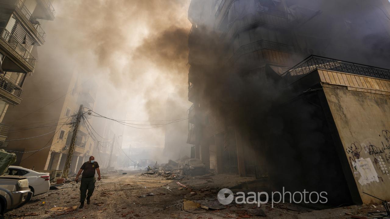 Smoke rises from the site of an Israeli airstrike in Beirut