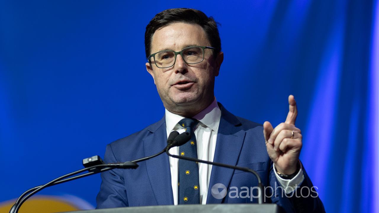 Mr Littleproud at the lectern at the LNP's annual conference.